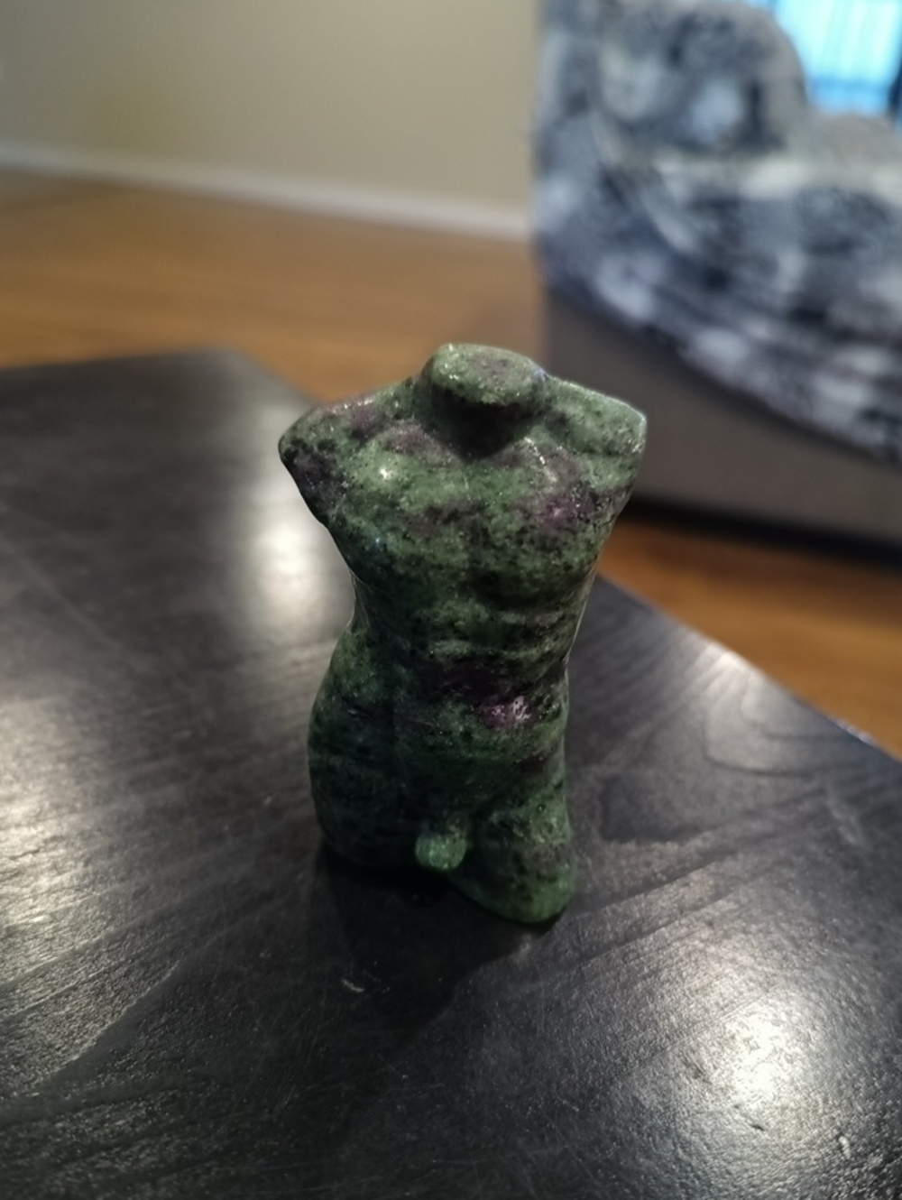 Stone Male Torso Sculpture - Decorative Home Accent Ruby In Zoisite Crystal